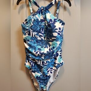 Bleu Rod Beattie NWT Tropical Blue Flowers One Piece Swimsuit, 8